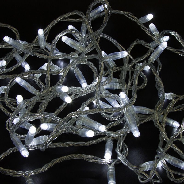 Гирлянда светодиодная Нить 10м 100 LED БЕЛЫЙ прозрачный ПВХ IP65 постоянное свечение 24В соединяется NEON-NIGHT нужен трансформатор 531-100/531-311/531-312