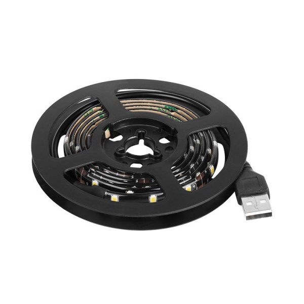 Лента светодиодная 5В, SMD2835, 4,8Вт/м, 60 LED/м, 3000K, 8мм, 1м, с USB коннектором, черная, IP65 LAMPER