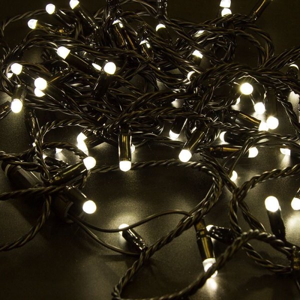 Гирлянда светодиодная Нить 10м 100 LED ТЕПЛЫЙ БЕЛЫЙ черный ПВХ IP65 постоянное свечение 230В соединяется нужен блок 303-500 NEON-NIGHT