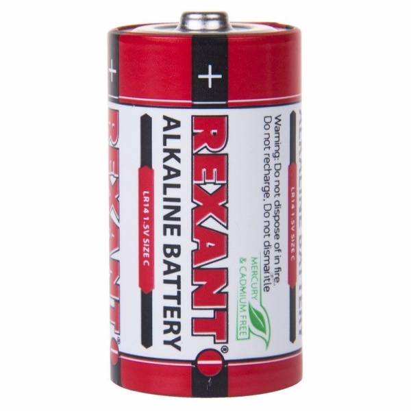 Батарейка алкалиновая С/LR14, 1,5В, 2 шт, блистер REXANT
