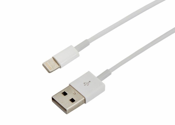Кабель USB-A – Lightning, 2,4А, 1м, ПВХ, белый, REXANT