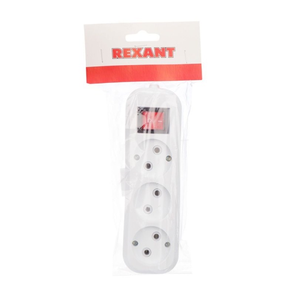 Колодка 3 гнезда с кнопкой без заземления REXANT