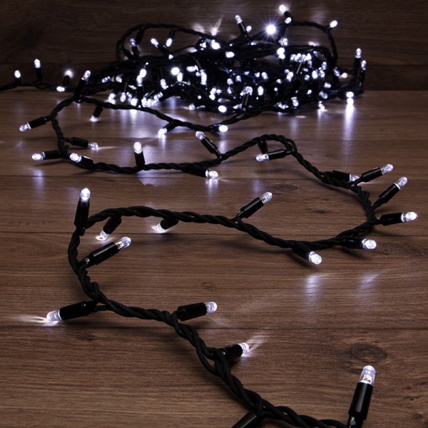 Гирлянда светодиодная Нить 10м 200 LED БЕЛЫЙ черный каучук IP67 постоянное свечение 230В соединяется нужен блок 315-000 NEON-NIGHT