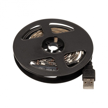 Лента светодиодная 5В, SMD5050, 4,8Вт/м, 60 LED/м, RGB, 10мм, 1м, с USB коннектором, черная, IP65 LAMPER