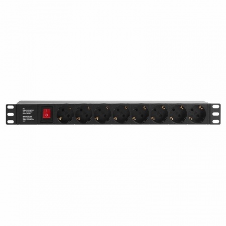 Блок розеток 19", 1U, 16А, 8 розеток, корпус пластик, без шнура питания