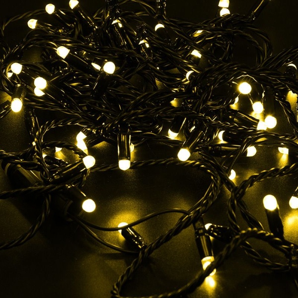 Гирлянда светодиодная Нить 10м 100 LED ЖЕЛТЫЙ черный ПВХ IP65 постоянное свечение 230В соединяется нужен блок 303-500 NEON-NIGHT
