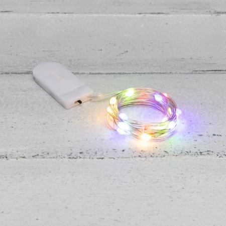 Гирлянда светодиодная Роса с крупными каплями 2м, 20LED, МУЛЬТИКОЛОР, IP20, тонкий батарейный блок, 2хCR2032 в комплекте NEON-NIGHT