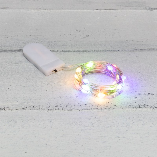 Гирлянда светодиодная Роса с крупными каплями 2м, 20LED, МУЛЬТИКОЛОР, IP20, тонкий батарейный блок, 2хCR2032 в комплекте NEON-NIGHT