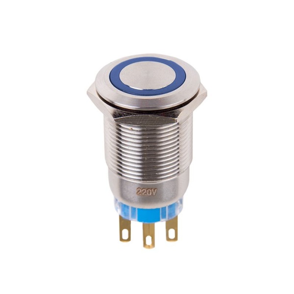 Кнопка антивандальная Ø19 12В(LED) Фикс (5с) OFF-ON/ON-OFF подсв/синяя REXANT