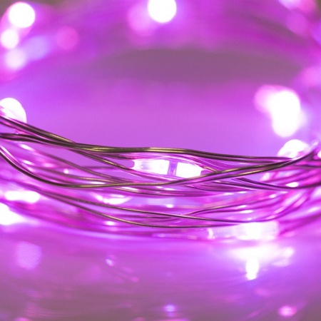 Гирлянда светодиодная Роса 2м, 20LED, РОЗОВЫЙ, IP20, тонкий батарейный блок, 2хCR2032 в комплекте NEON-NIGHT