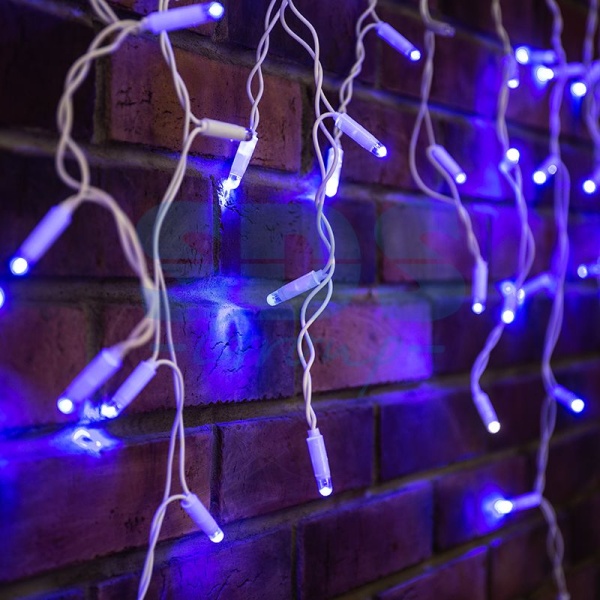 Гирлянда светодиодная Бахрома (Айсикл) 2,4х0,6м 88 LED СИНИЙ белый ПВХ IP65 эффект мерцания 230В нужен блок 303-500-1 NEON-NIGHT