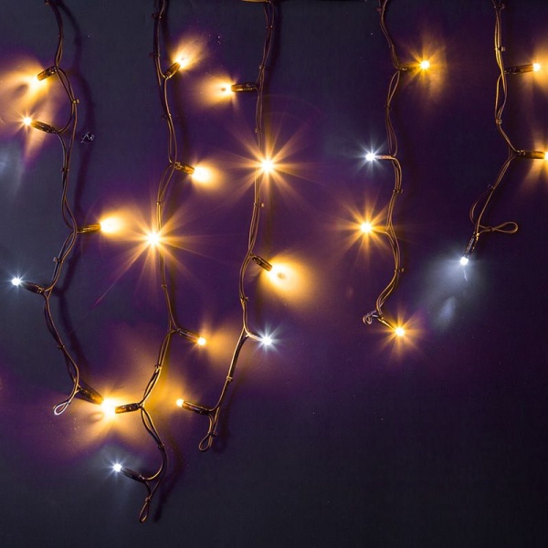 Гирлянда светодиодная Бахрома (Айсикл) 4,0х0,6м 128 LED ТЕПЛЫЙ БЕЛЫЙ черный каучук 3,3мм IP67 эффект мерцания 230В нужен блок 315-000 NEON-NIGHT