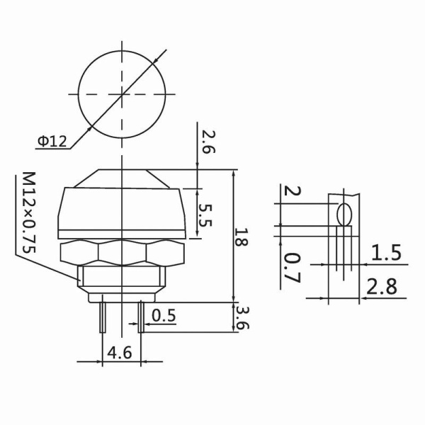 Выключатель-кнопка  250V 1А (2с) OFF-(ON)  Б/Фикс  зеленая  Micro (PBS-33В)  REXANT
