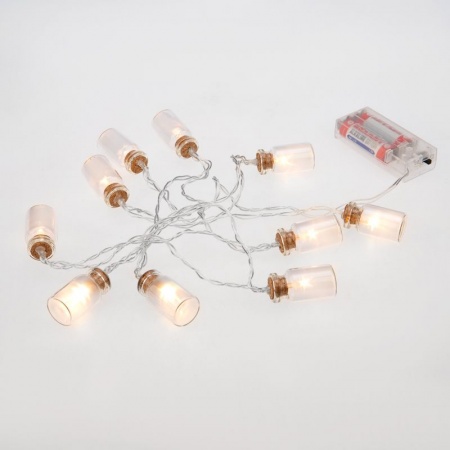 Гирлянда светодиодная Баночки 1,5 м, 10 LED, прозрачный ПВХ, цвет свечения теплый белый, 2 х АА (батарейки не в комплекте) NEON-NIGHT
