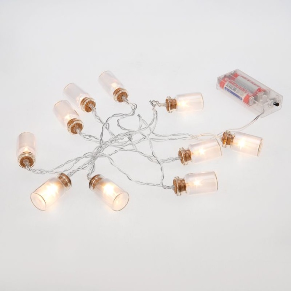 Гирлянда светодиодная Баночки 1,5 м, 10 LED, прозрачный ПВХ, цвет свечения теплый белый, 2 х АА (батарейки не в комплекте) NEON-NIGHT