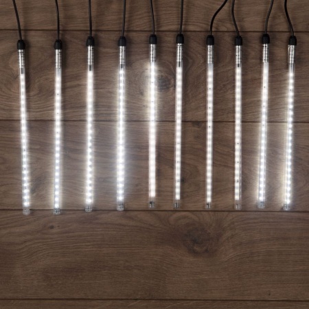 Гирлянда Тающие сосульки комплект 10 шт. х 30см, шаг 100см, 420 LED БЕЛЫЙ, черный каучук, IP65, 24В, соединяется NEON-NIGHT
