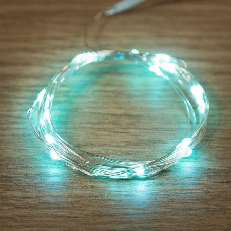 Гирлянда светодиодная Роса 2м, 20LED, БИРЮЗОВЫЙ, IP20, тонкий батарейный блок, 2хCR2032 в комплекте NEON-NIGHT