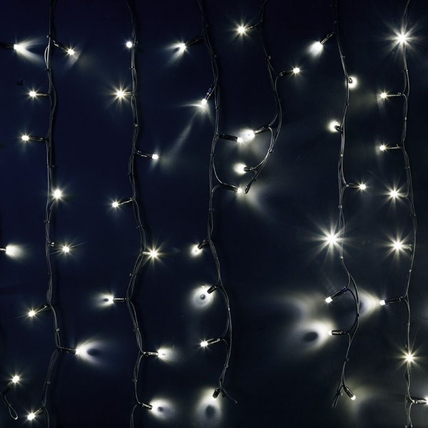 Гирлянда светодиодная Бахрома (Айсикл) 6,0х1,5м 480 LED БЕЛЫЙ черный каучук 3,3мм IP67 постоянное свечение 230В блок в комплекте NEON-NIGHT
