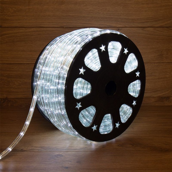Дюралайт LED трехжильный 230В 13мм 24 LED/м БЕЛЫЙ свечение с динамикой модуль 4м бухта 100м NEON-NIGHT Эконом