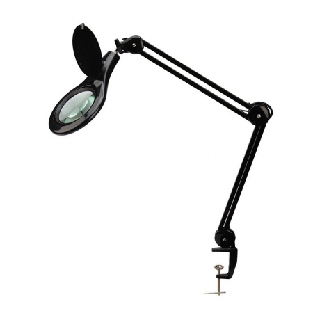 Лупа на струбцине круглая 5D с подсветкой 56 SMD LED, ø127мм, черная REXANT