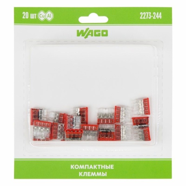2273-244 Экcпресс-клемма с пастой, 4-проводная до 2,5 мм², (20 шт/уп)  WAGO