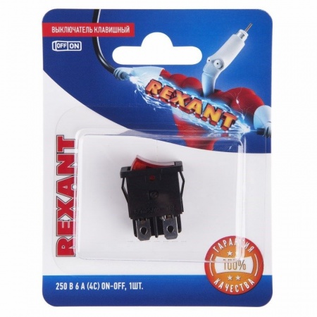 Выключатель клавишный 250В 6А (4с) ON-OFF красный с подсветкой Mini (1 шт/уп) REXANT