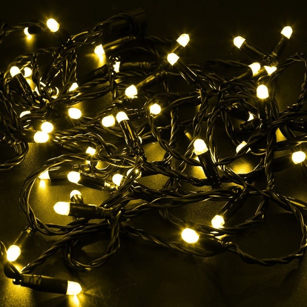 Гирлянда светодиодная Нить 10м 100 LED ЖЕЛТЫЙ черный ПВХ IP65 эффект мерцания 230В соединяется нужен блок 303-500 NEON-NIGHT