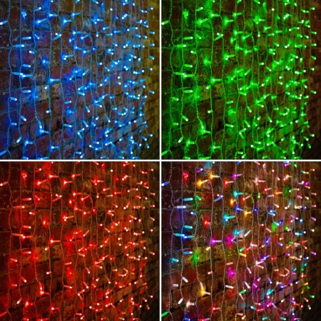 Гирлянда светодиодная Занавес 2х1,5м 300 LED RGB прозрачный ПВХ IP65 для свечения с динамикой 230В нужен контроллер 245-908 NEON-NIGHT