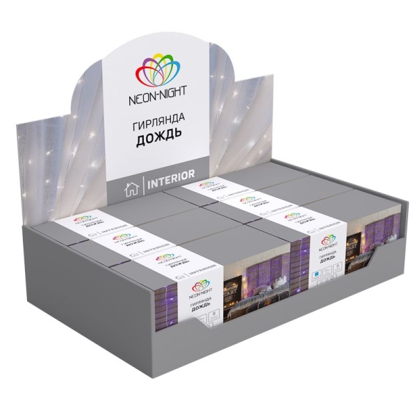 Гирлянда Светодиодный Дождь 1.5х1.5 м 144 LED, прозрачный ПВХ, с контроллером, холодное белое свечение NEON-NIGHT