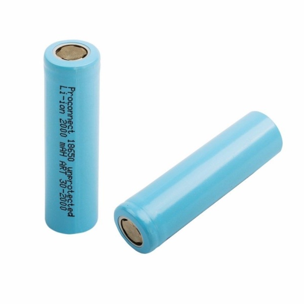 Аккумулятор Li-ion 18650, 3,7В, 2000мАч, без платы защиты, плоский контакт, 1 шт, бопп пакет PROconnect