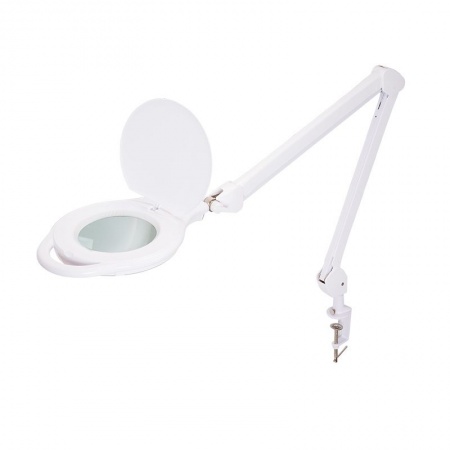 Лупа на струбцине круглая 5D с подсветкой 96 SMD LED, теплый и холодный свет, ø127мм, белая REXANT