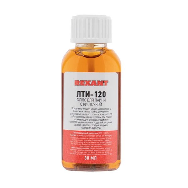 Флюс для пайки, ЛТИ-120, 30мл, с кисточкой, флакон, блистер REXANT